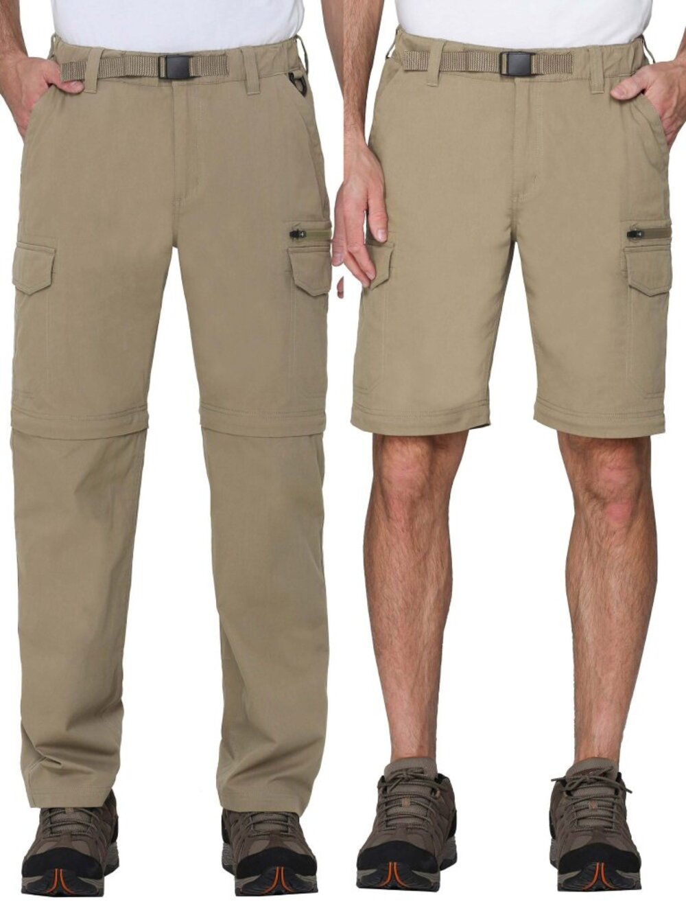 BC Clothing Men's Belted Convertible Pants Tan, Size L x 29 (New)